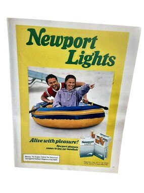 1984 Newport Lights Vintage Cigarette Print Ad Raft Beach Couple